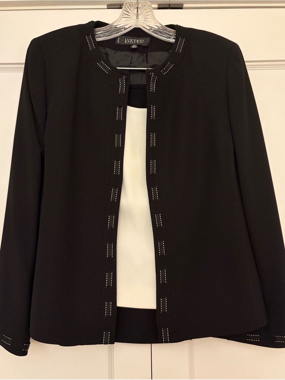 Kasper Petite 10P Black & Ivory 3-Piece Skirt Suit Jacket Shell Skirt Career